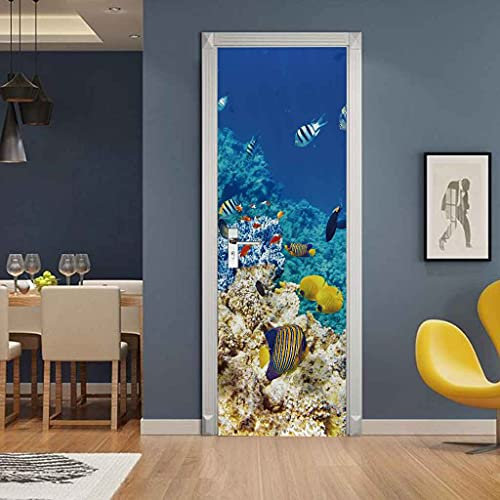 JGCAI Türposter Türfolie 3D Türtapete PVC Türtapeten Türaufkleber Türsticker 95x215cm Tier Kleiner Fisch Poster Selbstklebend Türaufkleber Wandbild Für Tür Wohnzimmer Schlafzimmer Küche