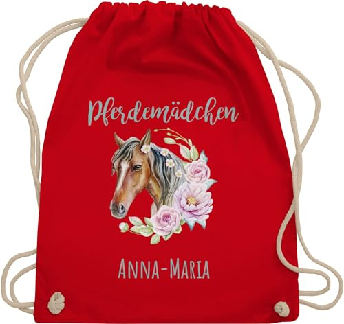 Turnbeutel Rucksack - Pferde - Pferdemädchen Geschenk Pferd mit Name personalisiert I Pferdeliebhaber Sparbüchse - Unisize - Rot - tasche mädchen pferderucksäcke pferden pferdemotiv sportbeutel