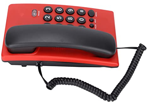 Teléfono Fijo de Escritorio para Personas Mayores, Teléfono con Cable sin Batería Multifuncional de Botón Grande de Dos Colores para Hotel de Oficina (Rojo)