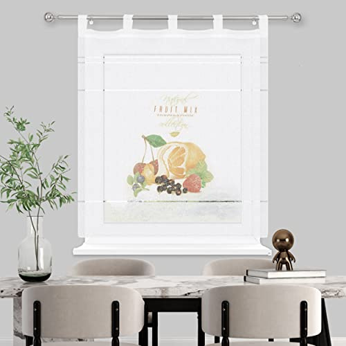 HOMEYA - Cortina Cocina Translúcida 140x140cm - Visillo Transparente Estampado para Ventana, Marco de Puerta - 1 Unidad