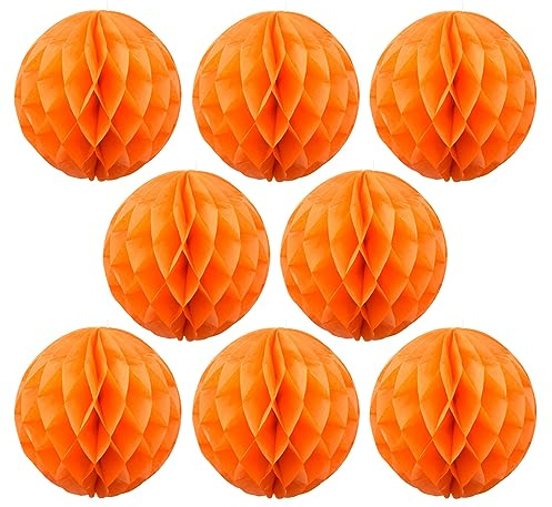 Ruidee 8 Pieces Paper Honeycomb Balls Tissue Paper Flower Balls Party Backdrop Decoration for Weddings, Birthday Parties, Baby Showers（8in/Orange）