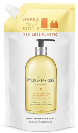 Baylis & Harding Sweet Mandarin & Grapefruit Hand Wash 1 Litre Refill Pouch (Pack of 1) - Vegan Friendly