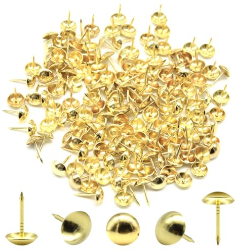 Hocansen 200 Stück Polsternägel 11x17mm Möbel Reißnägel Runder Großköpfiger Heftzwecken für Sofa, Möbel, Markierung (Gold)