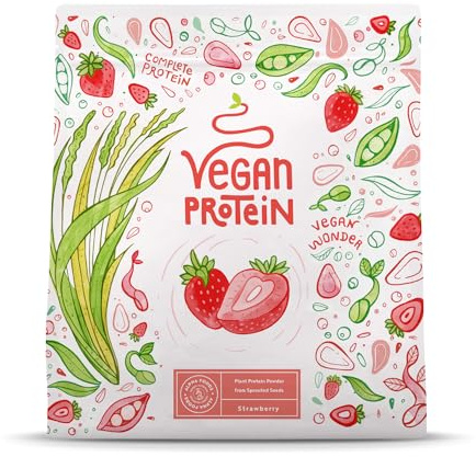 Vegan Proteine en Poudre [600g] | Fraise | 18g Protein | Protéine Powder de Riz, Pois, Graines de Tournesol | Pre & Post Workout Proteines Musculation | Shake de Protéines | Alpha Foods