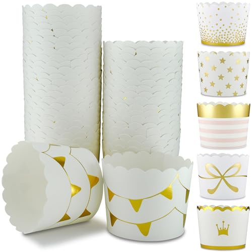 Frau WUNDERVoll® 100 Muffin Backformen gold (metallic) Wimpelkette Girlande Durchmesser 6,1cm / goldene Muffins Muffinbackform Muffinform Form Backförmchen Cupcake Formen Förmchen Papier Cupcakeformen