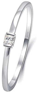 Lieson Verlobung Ringe Frauen, Weißgold Ring Damen 750 18K Solitär Quadratisch Diamant mit 0.01ct Hochzeit Ring Weißgold Große 62 (19.7)