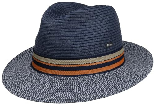 Lipodo Corinaldo Bogart Strohhut Vielfarbig Made in Italy Herren Frühjahr Sommer Luftiger Sonnenhut dunkelblau M (56-57 cm)