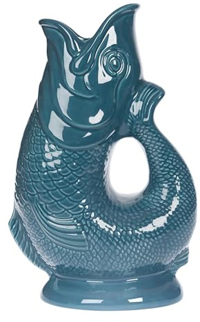 Iconique Sarcelle Carafe Poisson Grand | 28 cm 1,4 L Glug Jug | Design emblématique Vase Poisson | Disponible Dans Une Large Gamme De Couleurs Et En Deux Formats 1,4 L et 750 ml