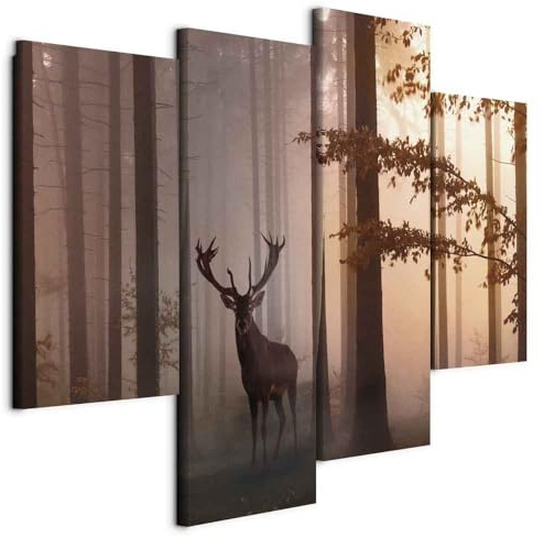 murando - Leinwandbild Natur Landschaft Hirsch, 126x98 cm, 4-teilig, modern | Hochwertige Leinwand, sofort aufhängbar, ideal fürs Wohn- oder Schlafzimmer, wasserfest und lichtecht, langlebig, stilvoll
