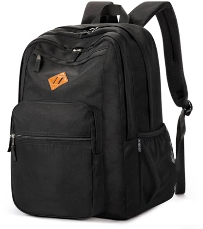 ZORFIN 26L Black Backpack for College, and Travel: Water Resistant Bookbag