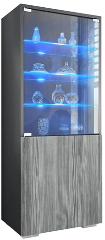 Vitrine Granada, Made in Germany, Vitrinenschrank mit Glastür und Glaseinsatz inkl. LED, Anthrazit matt/Avola-Anthrazit (50 x 122,5 x 34,5 cm)