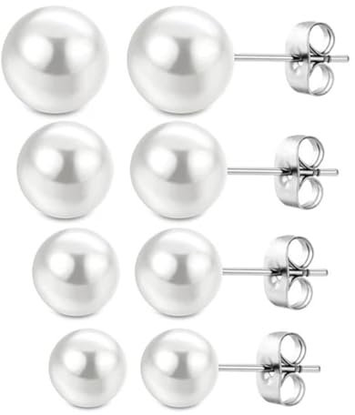 Visxcnu 4 Paar Süßwasserperlen Ohrringe Echt 925 Silber Perlenohrringe Stecker Weiß Süßwasser-Zuchtperlen Ohrringe Set für Damen Mädchen