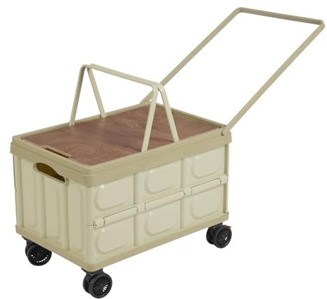 Bollerwagen Faltbar, 55L Handwagen mit 4 Räder und 49cm Griffs, Tragfähigkeit 35kg, für Camping, Gartenarbeit, Picknick, Lebensmittelgeschäft, Wohnzimmer (Grün)