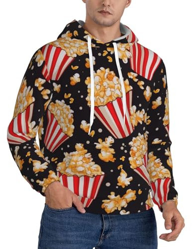 ZHONGSK Sweat à capuche pour homme – Imprimé popcorn – Sweat à capuche imprimé graphique 3D amusant doux et confortable pour adultes avec poche kangourou, Graphic, 4XL