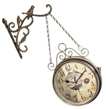 Cabilock Retro Doppelseitige Wanduhr Aus Eisen Dekorative Hängende Uhr Im Vintage Stil Klare Zeitskala Einfach Anzubringen Stilvolle Haus Gartenwanddekoration