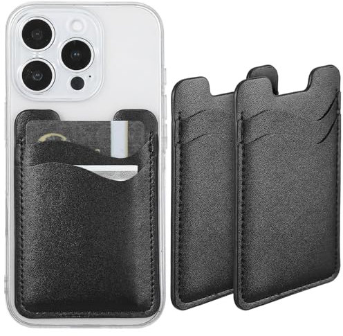 Gjinxi Lot de 2 porte-monnaie à coller pour téléphone portable - En cuir - Porte-cartes de crédit autocollant pour téléphone portable - Compatible avec la plupart des smartphones