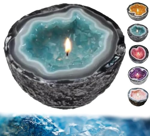 JYEVERC Geode Kerze, Kristall Energie Kerze, Amethyst und Rosenquarz Kristallkerze, Lustige Kerzenschalen, Kunstharz-Handwerk, Ideal als Wohnzimmerdeko, für Meditation und Positive Energie