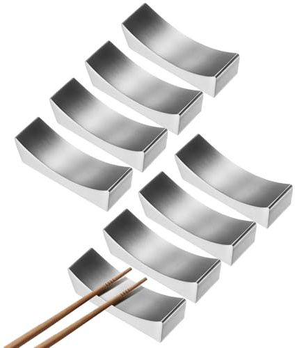 sourcing map Lot de 8 repose-baguettes en acier inoxydable 304 - Forme incurvée - Support de couteaux pour comptoir, baguettes, fourchettes, couteaux, décoration de table, argenté