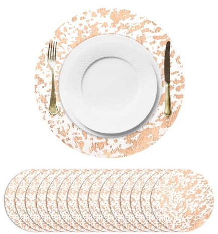 QUARKZMAN 16 Stück Roségold Einweg-Runde Platzsets 33cm/13 Netz-Tischsets | Metallische Glitzer Folie, Dünne, Folie Tischdeckchen Dekoration, Für Partys Hochzeiten Weihnachten Erntedankfest