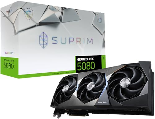 msi Gaming RTX 5080 16G SUPRIM SOC Tarjeta gráfica (16 GB GDDR7, 256 bits, rendimiento extremo: 2760 MHz, DisplayPort x 3 2.1a, HDMI 2.1b, NVIDIA Blackwell Architecture)