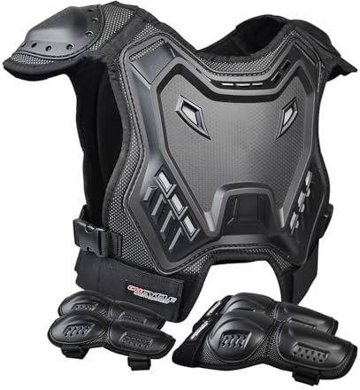 Équipement de moto tout-terrain pour enfants, protection de poitrine avec genouillères, coudières, pour jeunes VTT, cyclisme, patinage (noir)