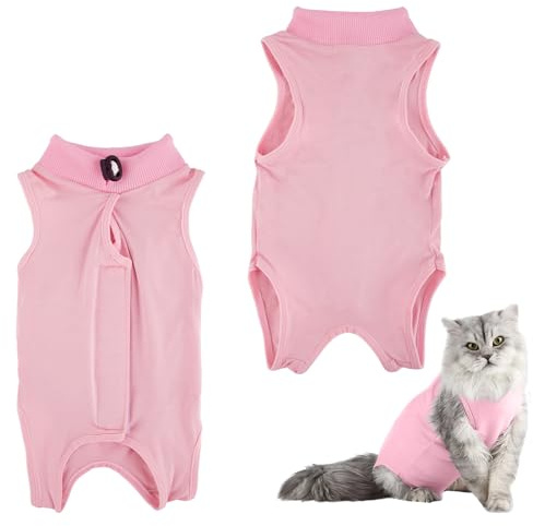 Tibapla Återhämtningsdräkt för katter, kläder efter operation för kattungar, kattunge mot slickande pyjamas för hundar katter, alternativ e-halsband för magsår (rosa, L)
