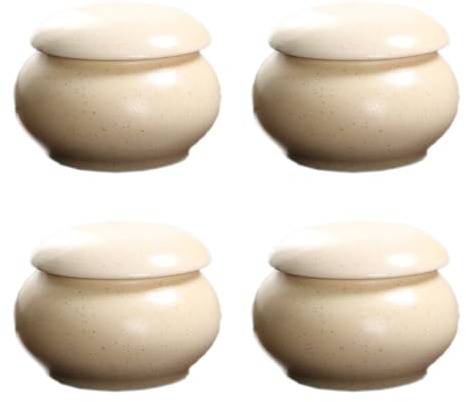 Blausky 1 pot en céramique avec couvercle, polyvalent, petit bocal, sucrier, mini boîte à café pour le stockage et le remplissage pour gloss à lèvres, café, sucre, thé, épices, beige, 5,2 x 3,8 cm