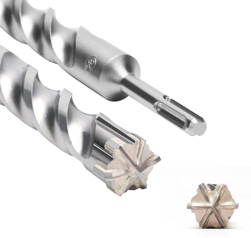 SDS Plus Bohrer 25mm x 310mm mit 6-Hartmetall Schneiden, Betonbohrer Ideal zum Bohren in Stein,Naturstein,Beton,Ziegelmauerbetonbohrer