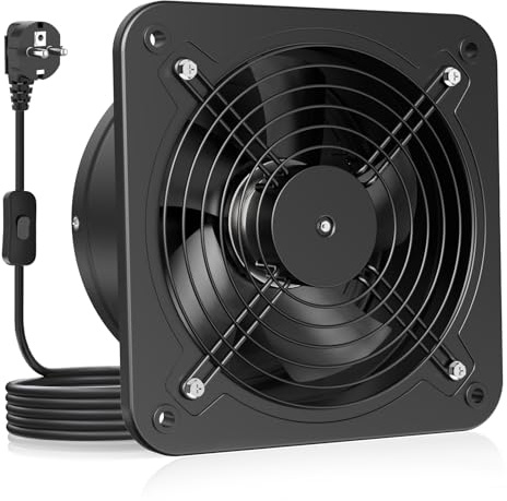 HG Power Extracteur d'air 200mm - Salle de Bain Silencieux avec Clapet antiretour, Régulateur de vitesse, Prise, Ventilation industriel pour Cuisine Garage Sous-sol Bureau, B-Noir