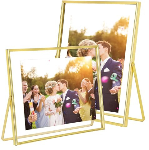 6 Pulgadas Marco de Fotos, 10 x 15 cm Marco en Metal, Marco Flotante de Cristal para Fotos Flor Planta Muestra Retrato Pósteres Certificado, Decoración de Mesa para Galería Salones Oficina (Dorado)