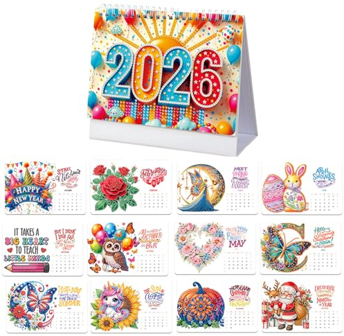 Diamond Painting Calendario 2026, Diamond Painting Natale, decorazione da tavolo, Babbo Natale, diamond painting, calendario da tavolo, per pittura fai da te, per regalo 2026 (C)