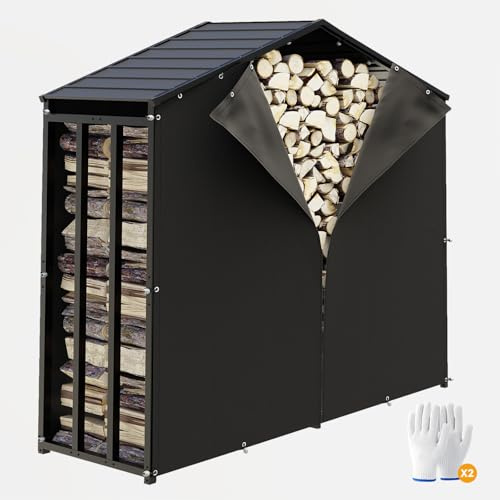 UDPATIO Metall vedhylla antracit 185 x 70 x 190 cm/2,1 m³ med metalltak – väderbeständig, med UV-resistent presenning, stapelstöd, vedlager, trälager för trädgård och terrass