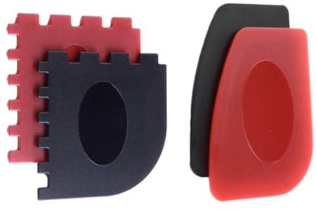 GARIOUANS Lot de Grattoirs pour Poêles à Griller en Polycarbonate Rouge et Noir, Accessoires Cuisine Compacts pour Nettoyage Barbecue, Grattoir Dentelé Pratique pour Poêles en Fonte