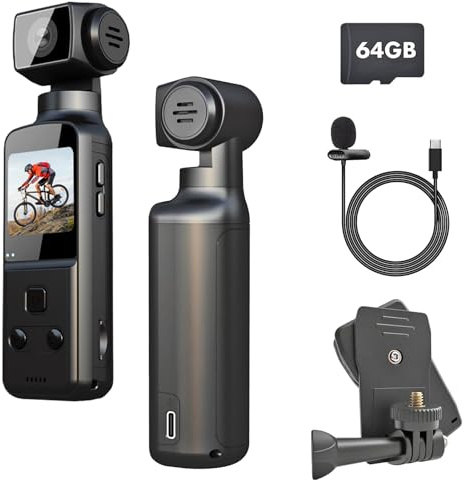 4k Vlogging Camera, Equipped with A 64gb Memory Card Pov Camera, Body Cameras with Audio and Video, Rotates 270°Pov Pro 4k, Suitable for Outdoor Sports, Cycling, Travelling, Activities and Video Shoot