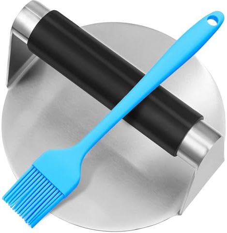BESPORTBLE Presse Viande Acier Inoxydable avec Manche Silicone Antidérapant et Brosse Barbecue Presse Hamburger Multifonction pour Burgers Steaks et Galettes Usage Couleur Couleur Aléatoire