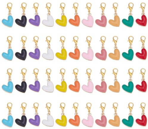 CRAFTYMELODY 44 Stück Herzanhänger 11 Farben Liebesanhänger Zum Anklipsen Mit Karabinerverschluss Baumelnde Herzanhänger Rosa Weiß Blau Schwarz Für Die Herstellung von DIY Schmuck