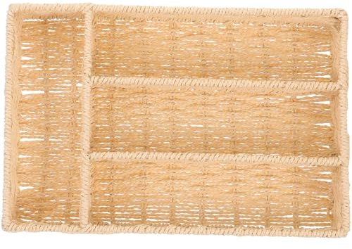 TOKIDNY Panier à Couverts Tissé Beige en Corde de Papier et Fil de Fer | Organisateur Couverts Tiroir, Plateau à Ustensiles, Panier de Rangement pour Snacks et Bonbons
