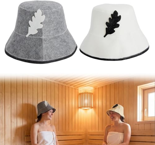 2 cappelli da sauna da uomo e da donna, 28 x 19 cm, in feltro grigio e bianco, adatti per saune, spa e strutture benessere