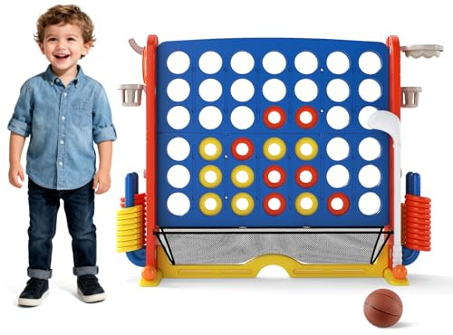 FANTASK 4 en 1 Juego Gigante de Cuatro Ganancias, XXL, con Tiro, Canasta de Baloncesto y Juego de Golf, Juego de jardín con Soporte para Bebidas, Bolsillo de Red y Bolsa de Transporte, para niños y