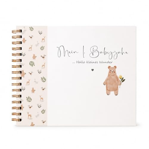 MALINKIDDY Mein 1. Babyjahr | Babyalbum zum Ausfüllen | Erinnerungsbuch Baby erstes Jahr | Geschenk zur Geburt Junge Mädchen (Klassik Hardcover)