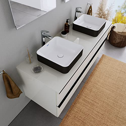 Duravit Quadratisches Aufsatzwaschbecken DuraMaui 40x40x10,5cm Waschbecken aus Mineralguss Handwaschbecken in Schwarz/Weiß Matt Waschtisch für Unterschränke Badezimmer