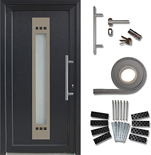 kuporta Kunststoff Haustür Santana Türen 98 x 208 cm DIN links außen anthrazit/innen weiß mit Stoßgriff-Set Montageset Fugendichtband