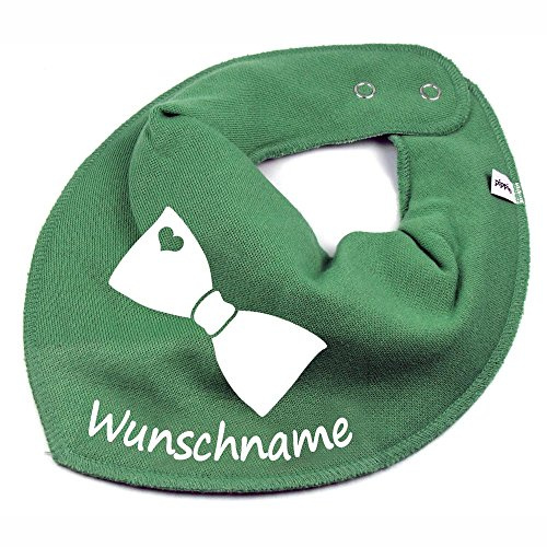 HALSTUCH mit Namen oder Text personalisiert für Baby oder Kind aus Baumwolle in Einheitsgröße Fliege khaki