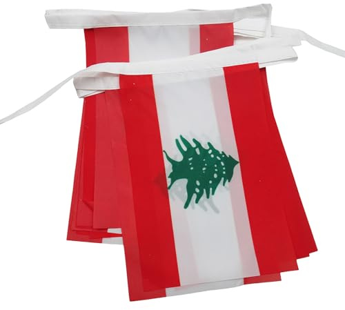 AZ FLAG - Krans med Libanons flagga - 6 meter med 20 libanesiska vimplar på 21 x 14 cm - små flaggor 100% polyester - 60 g