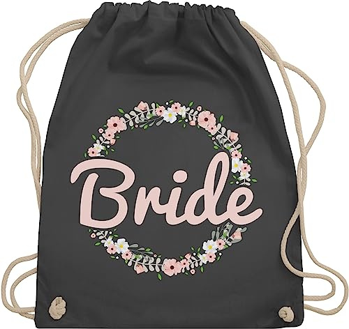 Shirtracer Turnbeutel Rucksack - JGA Junggesellenabschied Frauen - Bride Blumenkranz rosé - Unisize - Dunkelgrau - bachelorette party accessories brauttaschen jungesselnabschied bripe juterucksäcke