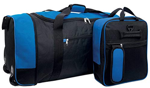 iN Bolsa de equipaje plegable de viaje con ruedas de plástico. Úsalo como maleta o mochila ligera. Ideal para viajes, kit deportivo y equipo., negro/azul, 32 x 30 x 10 cm, Bolsa grande con ruedas