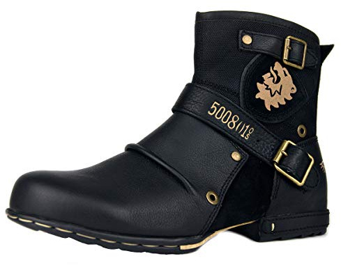 Herr Stövlar Chelsea Motorcykel Boots för Män Mode Känga Vandring Combat Ankel Dragkedja Svart Brun OZ-5008-1-N-Black-US12