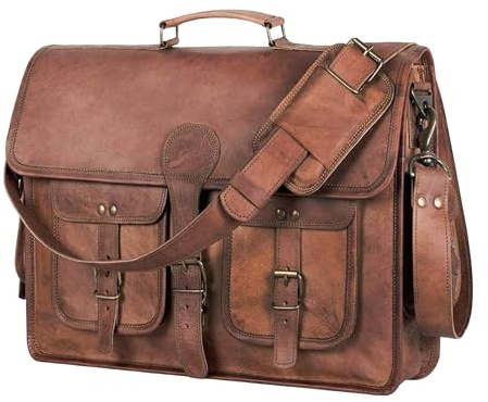 KPL 18 INCH Leather Briefcase Laptop Messenger bag best computer satchel Handmade Bags for men and women