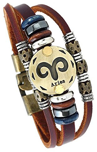 MeiPing Lederarmband mit Sternzeichen Anhänger