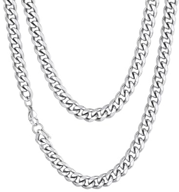 Richsteel Herren Halskette Klassische Panzerkette 3/6/9/12mm breit kubanische Hip-Hop Kette Cuban Chain Necklace für Männer Jungen Edelstahl 36-76cm als Herren Geschenk